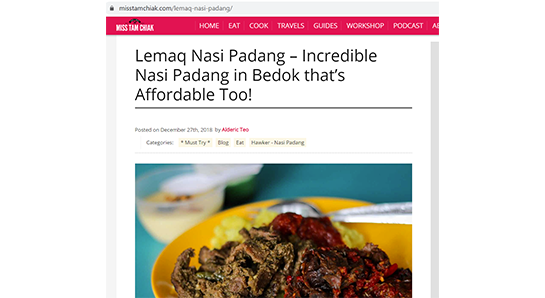 Lemaq’s Nasi Padang featured on Misstamchiak!